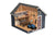 3D cutaway view of a storage shed interior, showing tools, sports equipment, a workbench, and a riding mower. 3D cutaway view of a storage shed interior, showing tools, sports equipment, a workbench, and a riding mower.
