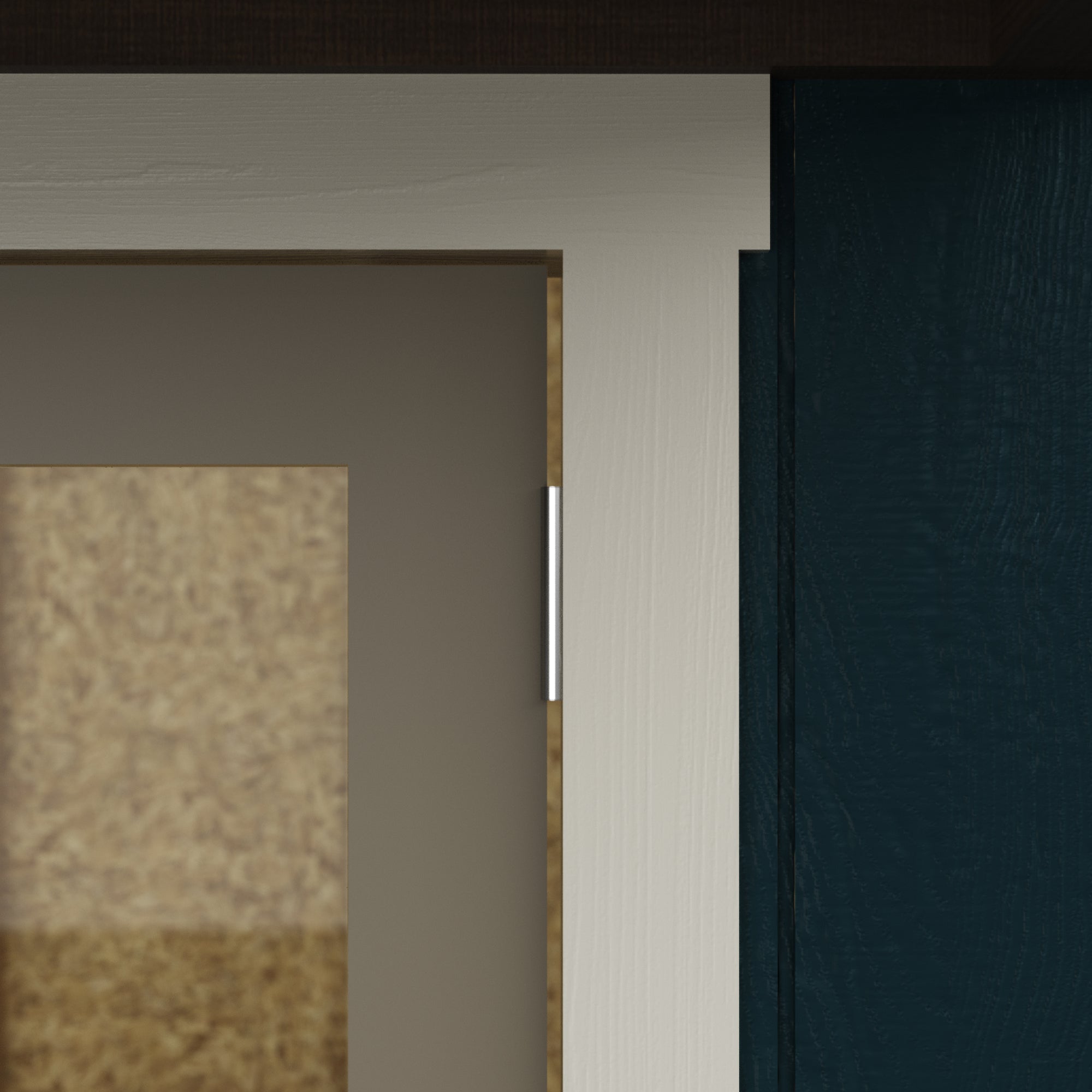 Close up on the door hinges and trim