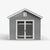 Wooden storage shed with double doors featuring decorative transom windows, a gable roof, and a vent.
