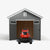 Storage shed with open double doors and a riding lawn mower at the entrance.