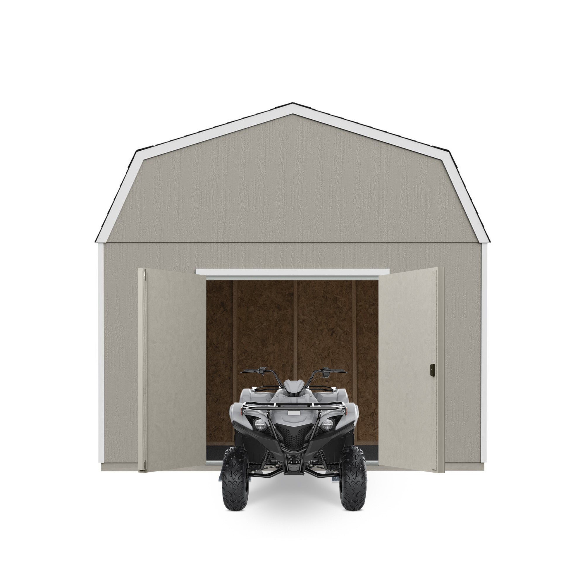 Double doors open with tractor coming out
