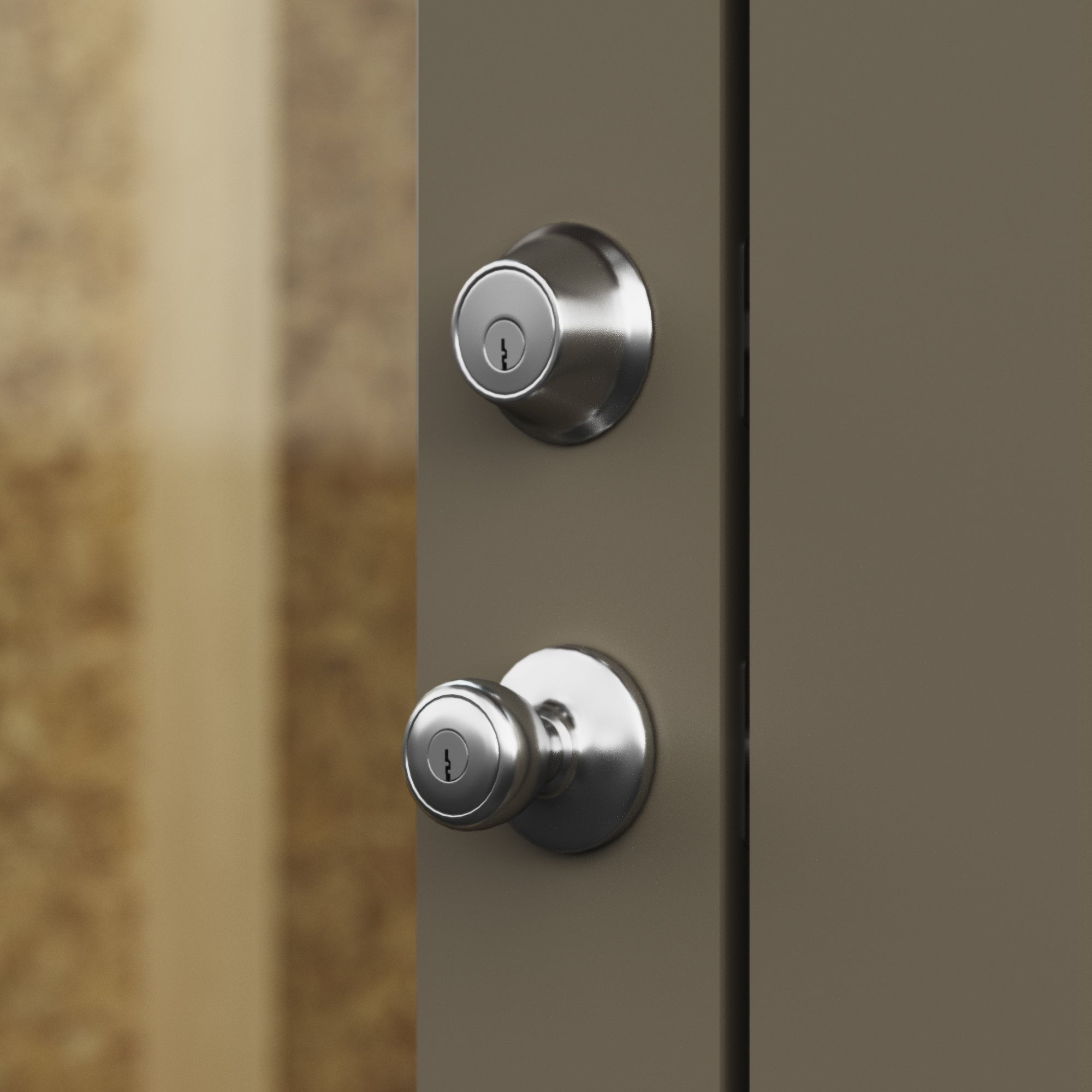 Close up of the door handle and lock